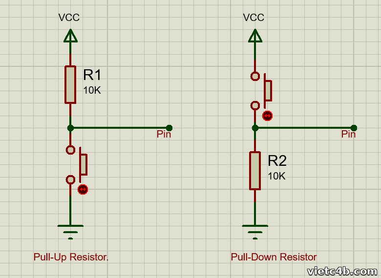Sơ đồ lắp nút nhấn kiểu Pull-Up Resistor và Pull-Down Resistor cho GPIO STM32
